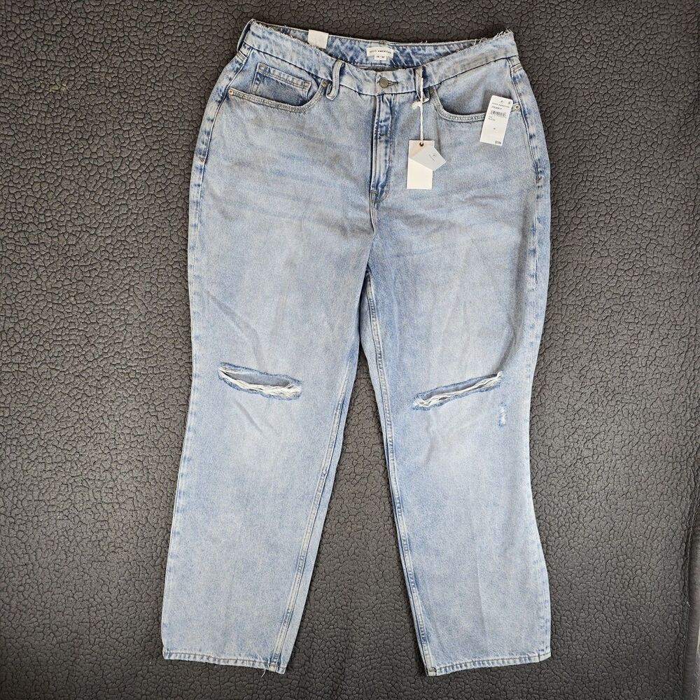 NWT Good American Jeans Womens 14/32 Blue Good 90s Relaxed Mid Rise Dropped...